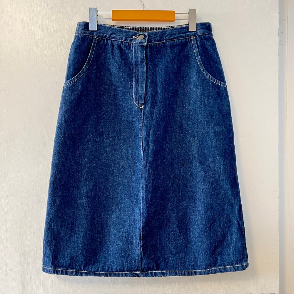 Vintage Izod For Her Lacoste Classic Blue Denim Jean Skirt Alligator Pockets